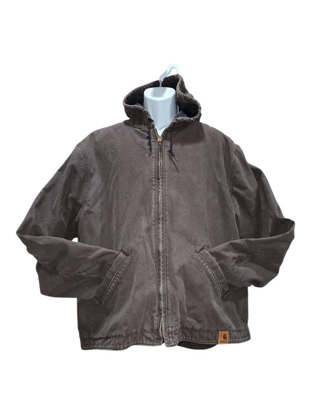 Carhartt Active Duck Canvas Quilted Work Jacket 2XL Brown Hooded Full Zip